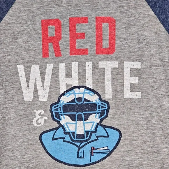 Baseballism Red White Blue Americana Tee Shirt Mens L Gray 3/4 Sleeve Pullover - Picture 3 of 8